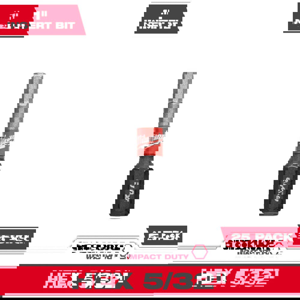Hex Screwdriver Bits; Ball End: No ; Measurement Type: SAE ; Drive Size: 1/4in (Inch); Hex Size (Inch): 5/32 ; Overall Length (Inch): 1